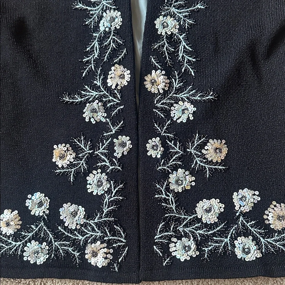 Sigrid Olsen Floral Parisian Party Beaded Sequin Cardigan Sweater Black Size SP